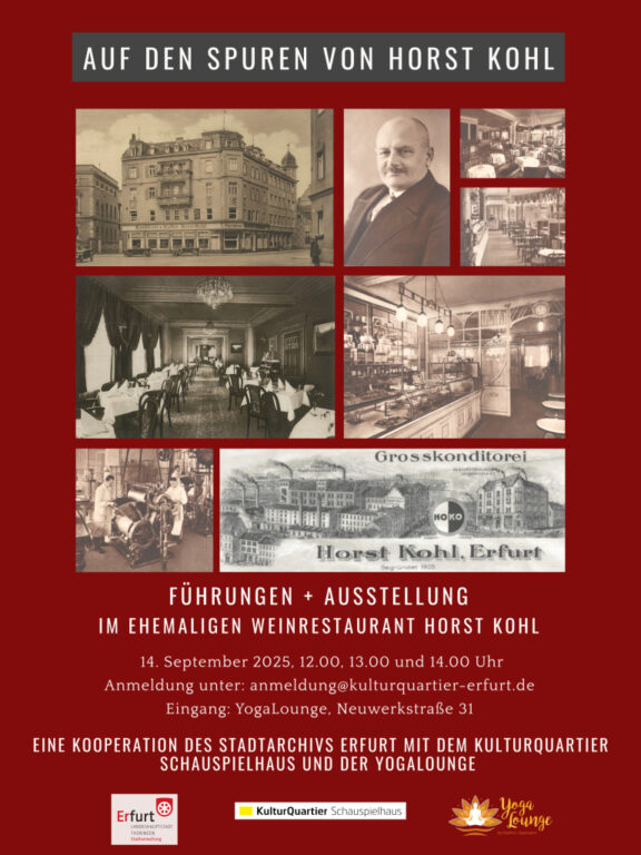 Plakat zur Ausstsellung: Auf den Spuren von Horst Kohl – Vom Weinrestaurant zur YogaLounge